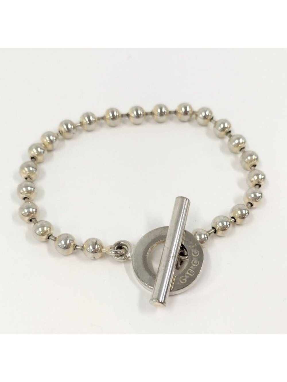 Gucci Ball Chain Bracelet Logo Silver